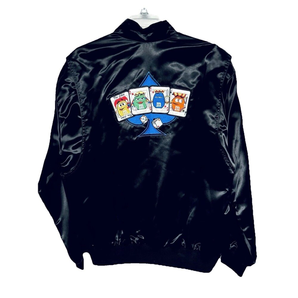 VTG M&M's World Satin Jacket Embroidered M&M Playing Cards Dice Design Spade XXL